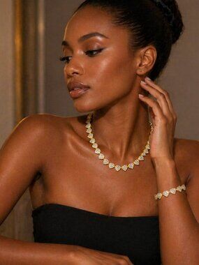 2 Piece Set Cuban Chain Heart Necklace and Bracelet